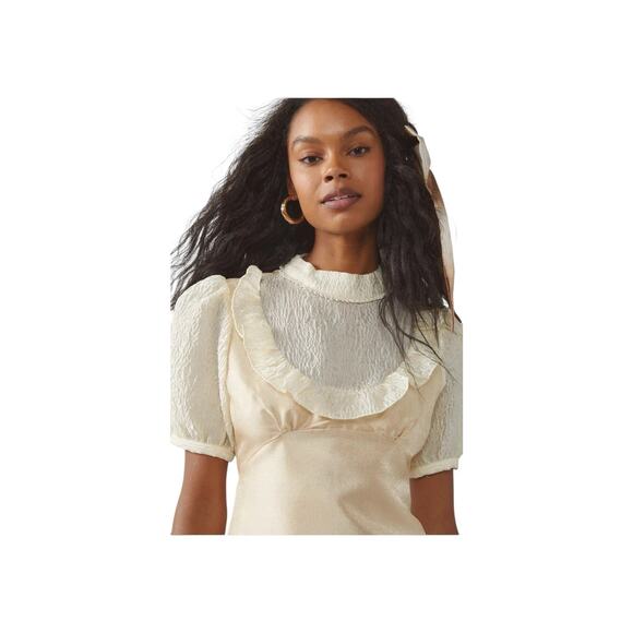 Sister Jane Dream Sz S Crinkle Satin Gold Puff Sleeve Mini Dress Holiday Glam - Picture 4 of 14